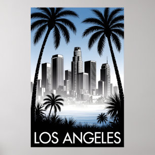 Los Angeles California Black White Woodcut Poster