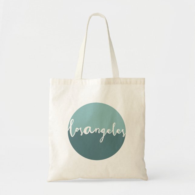 Los Angeles, California | Blue Calligraphy Ombre Tote Bag (Front)