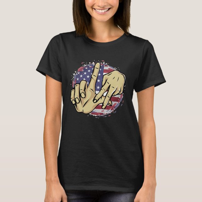 Los Angeles California Chicano USA Flag LA LA Hand T-Shirt (Front)