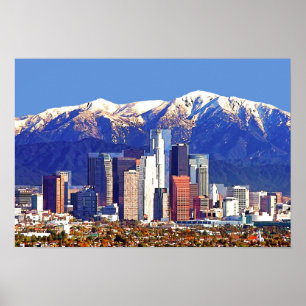 Los Angeles California City & San Gabriel Mountain Poster