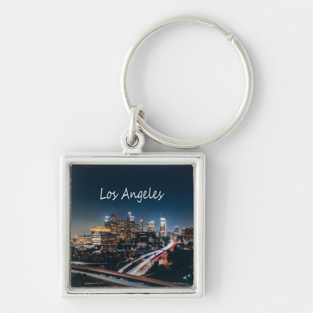 Los Angeles California City Skyline at night Key Ring (Front)
