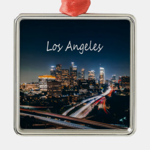 Los Angeles California City Skyline at night Metal Tree Decoration