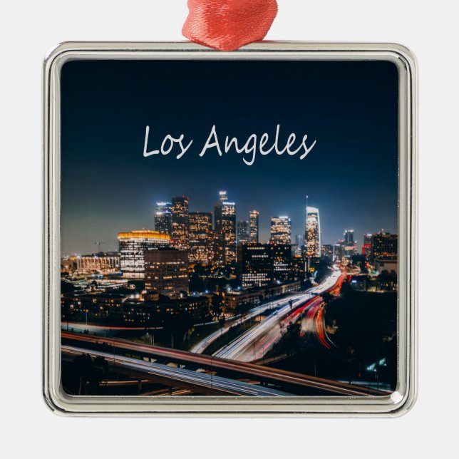 Los Angeles California City Skyline at night Metal Tree Decoration (Front)