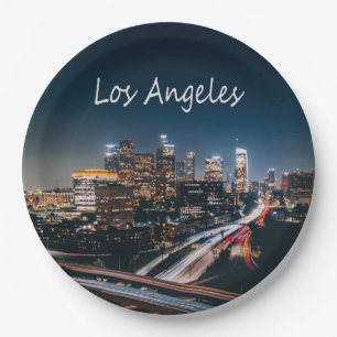 Los Angeles California City Skyline at night Paper Plate