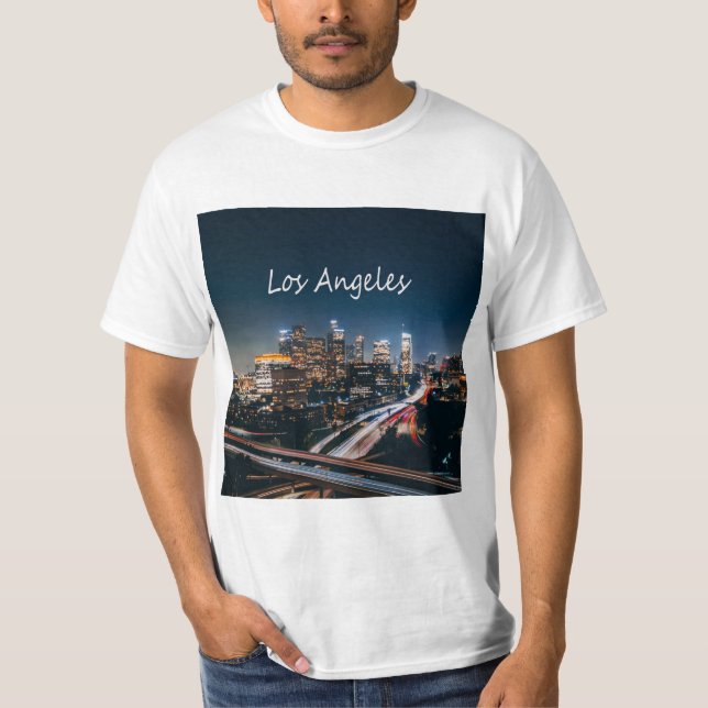 Los Angeles California City Skyline at night T-Shirt (Front)