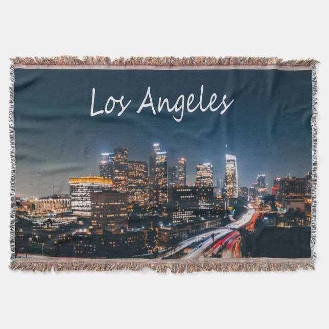 Los Angeles California City Skyline at night Throw Blanket (Front)