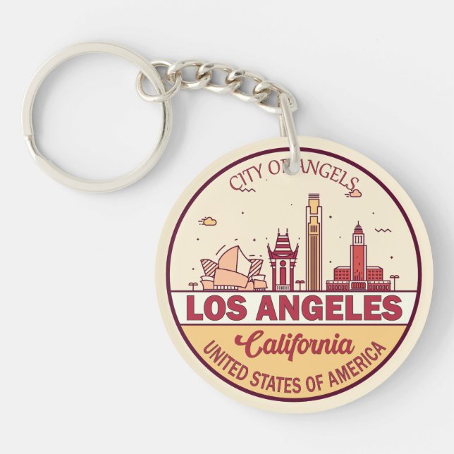 Los Angeles California City Skyline Emblem Key Ring (Front)