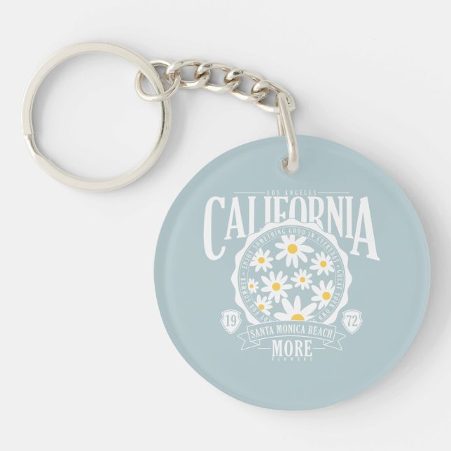 Los Angeles California Floral Graphic Key Ring (Front)