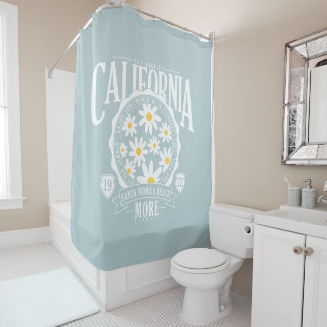 Los Angeles California Floral Graphic Shower Curtain (In Situ)