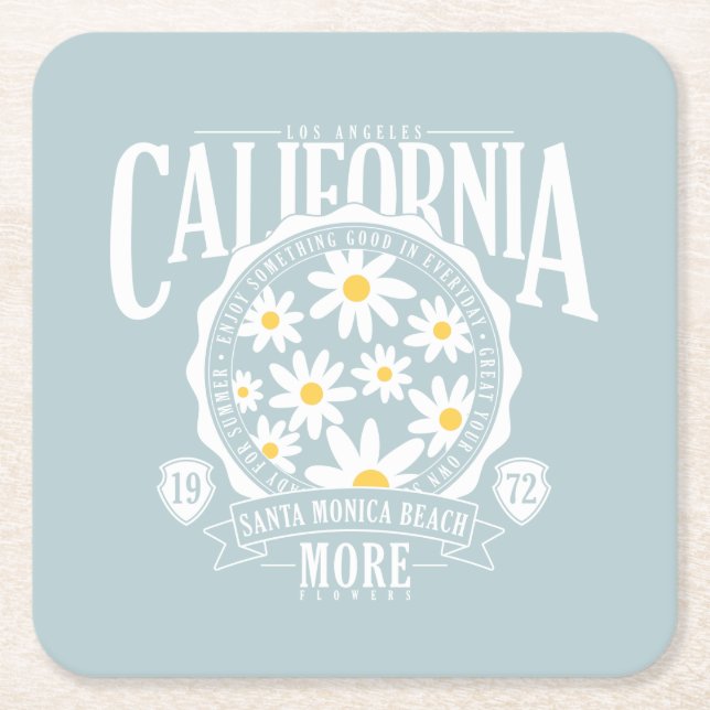 Los Angeles California Floral Graphic Square Paper Coaster (Front)