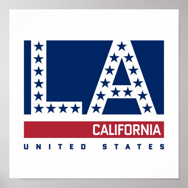 Los Angeles, California | Red,White & Blue Skyline Poster (Front)