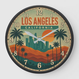 Los Angeles California Retro Sunset Large Clock