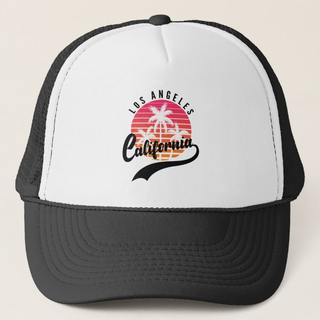 Los Angeles, California Retro Sunset Trucker Hat (Front)