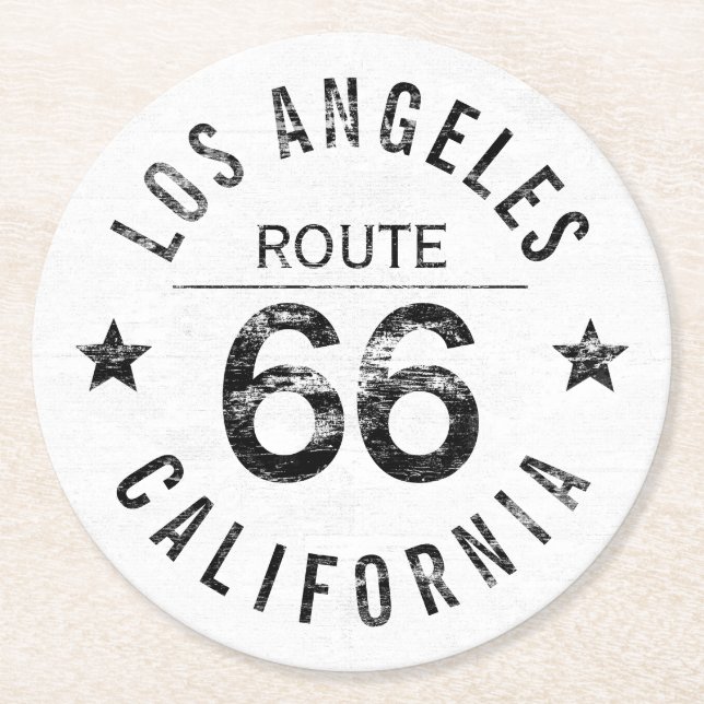 Los Angeles California Route 66 Round Paper Coaster (Front)