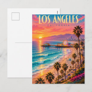 Los Angeles California Sunset Travel Poster Holiday Postcard