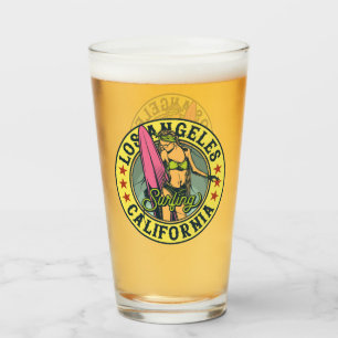 Los Angeles California Surfer Girl Beer Glass