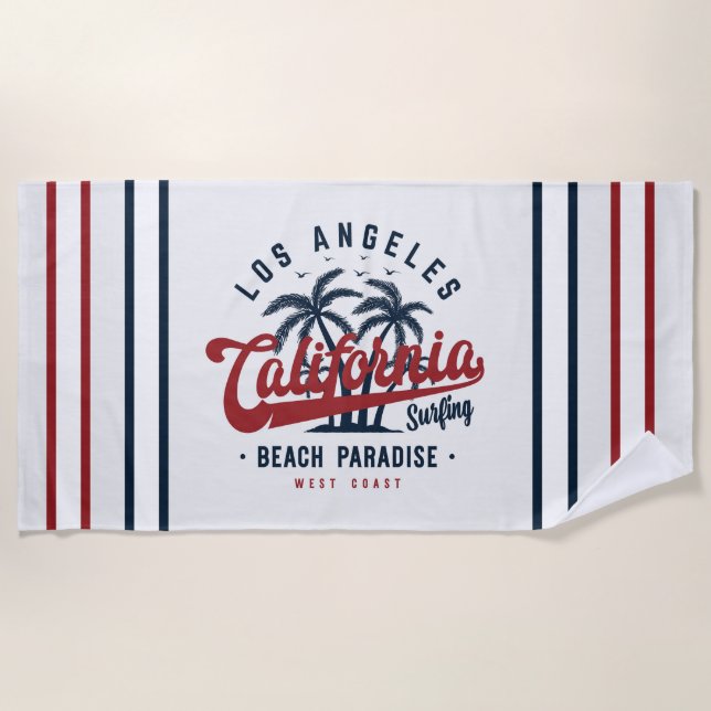 Los Angeles California Surfing Beach Towel (Front)