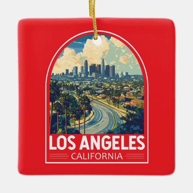 Los Angeles California Travel Art Emblem Ceramic Ornament (Front)