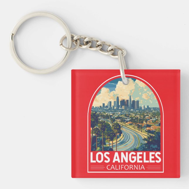 Los Angeles California Travel Art Emblem Key Ring (Front)