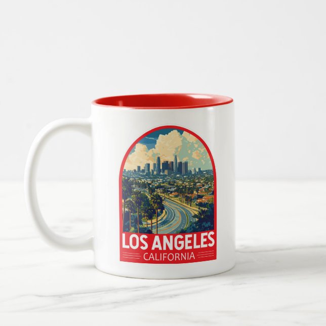 Los Angeles California Travel Art Emblem Two-Tone Coffee Mug (Left)