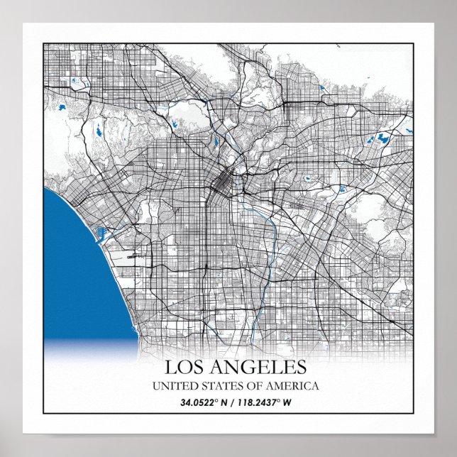 Los Angeles California USA Travel City Map Poster (Front)