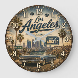 Los Angeles California Vintage Large Clock