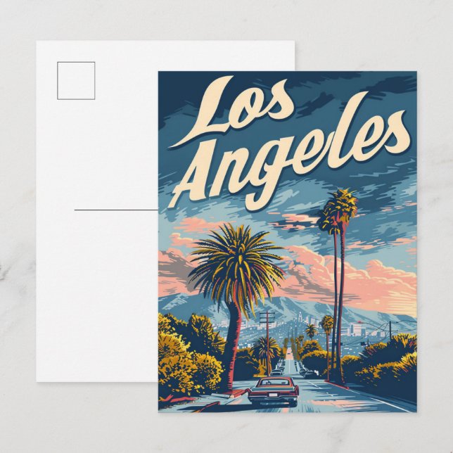 Los Angeles California Vintage Travel Illustration Postcard (Front/Back)