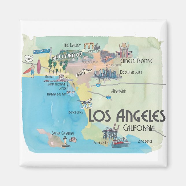 Los Angeles California Vintage Travel Map Magnet (Front)