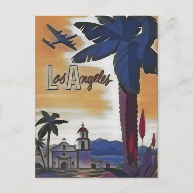 LOS ANGELES CALIFORNIA VINTAGE TRAVEL POSTCARD (Front)