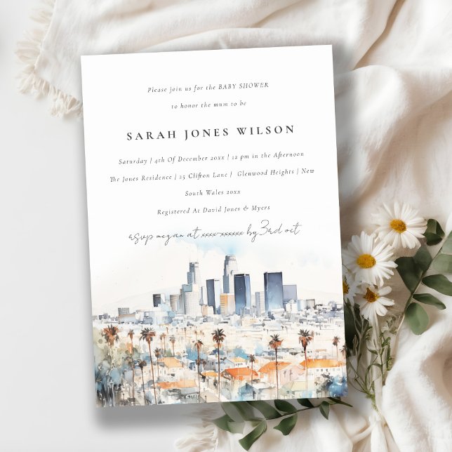 Los Angeles, California Watercolor Baby Shower Invitation (Creator Uploaded)