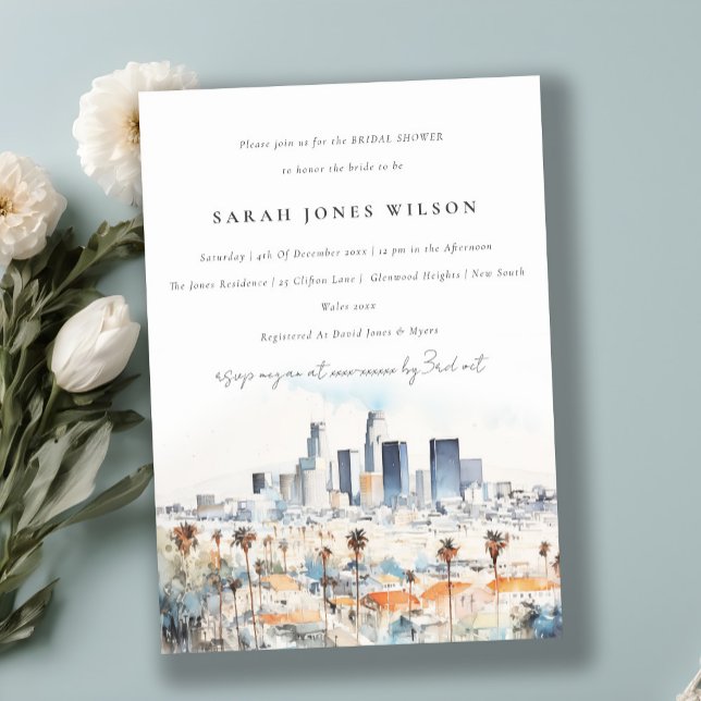 Los Angeles, California Watercolor Bridal Shower Invitation (Creator Uploaded)