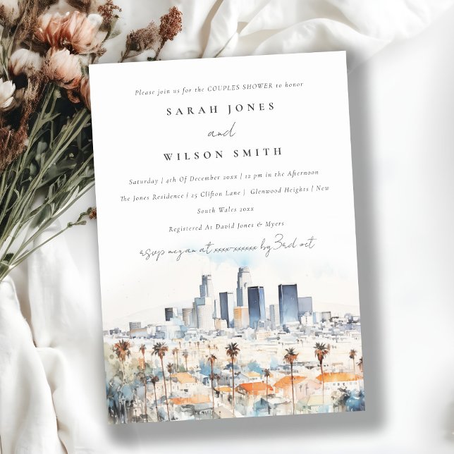 Los Angeles, California Watercolor Couples Shower Invitation (Creator Uploaded)