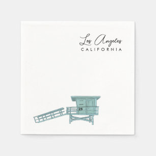 Los Angeles California Watercolor lifeguard stand  Napkin