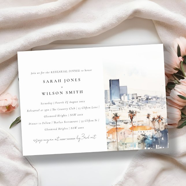 Los Angeles California Watercolor Rehearsal Dinner Invitation (Creator Uploaded)