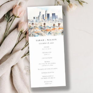 Los Angeles California Watercolor Wedding Program Invitation