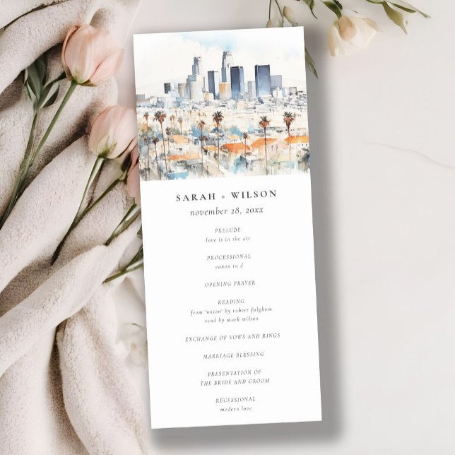 Los Angeles California Watercolor Wedding Program Invitation (Creator Uploaded)