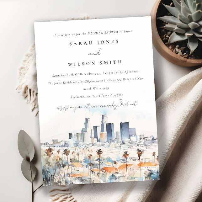 Los Angeles, California Watercolor Wedding Shower Invitation (Creator Uploaded)