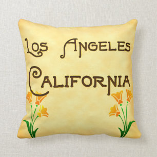 Los Angeles, California with Poppies Pillow