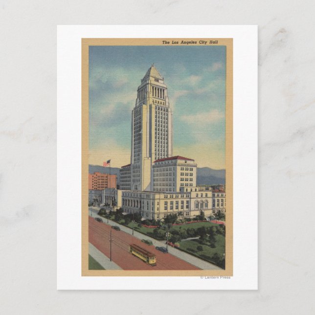 Los Angeles, CAView of City Hall and Cable Car Postcard (Front)