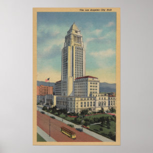 Los Angeles, CAView of City Hall and Cable Car Poster