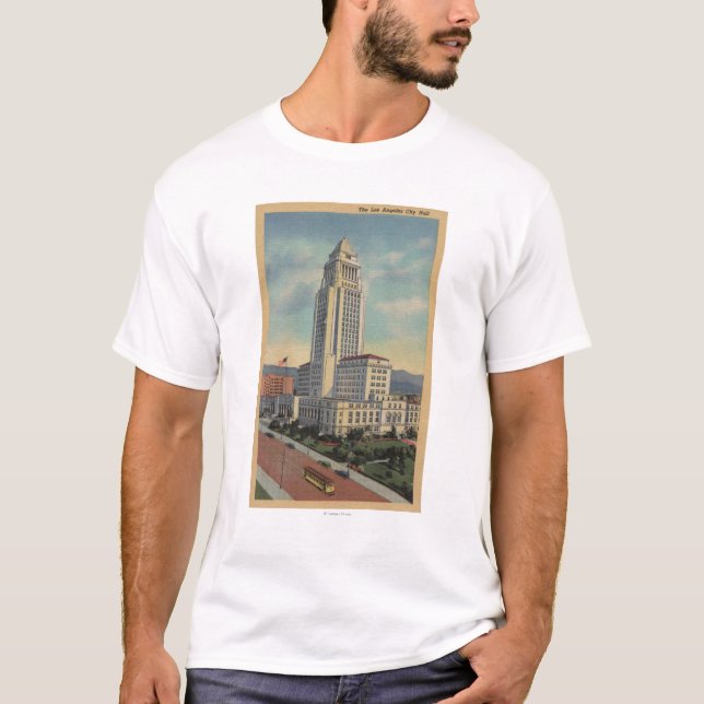 Los Angeles, CAView of City Hall and Cable Car T-Shirt (Front)