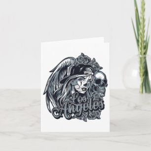 Los Angeles Chicana Design With Skulls Roses And A Card