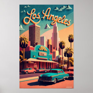 Los Angeles, Cities of the World, Vintage style Poster