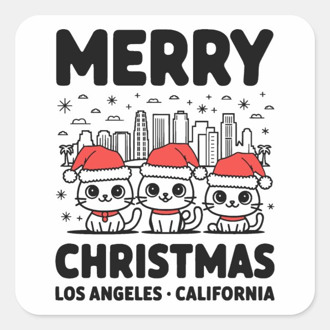 Los Angeles City California Merry Christmas USA Square Sticker (Front)
