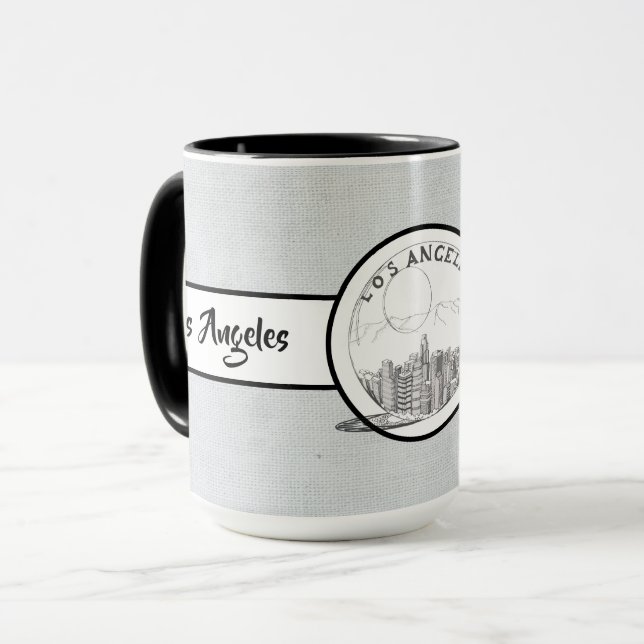 Los Angeles City Elegant linen Ringer 15oz Mug (Front Left)