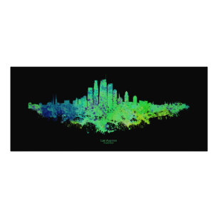 Los Angeles City Skyline - Lime Green Blue Photo Print