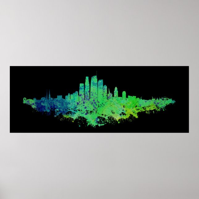 Los Angeles City Skyline - Lime Green Blue Poster (Front)