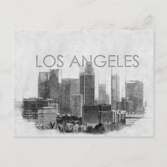 Los Angeles city skyline sketch Holiday Postcard (Front)