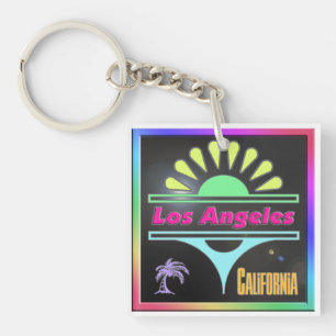 "Los Angeles Colourful Black Background" Keychain