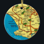 Los Angeles Colourful Map Ceramic Tree Decoration<br><div class="desc">A vintage illustrated postcard map repurposed on an ornament. You can reposition the map to show any particular area you wish or simply purchase it as is.</div>
